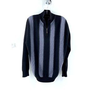 Giogio Berttynari Men's Long Sleeve 1/4 Zip Gray Striped Knit Sweater Size L